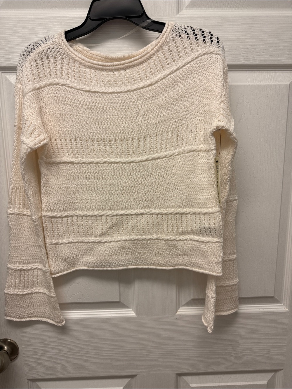 Lightweight Cream Open-Weave Scoop Neck Sweater